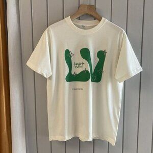 Louis Vuitton Blue Graffiti Logo T-Shirt Cream White Cotton Tee Paris Men New